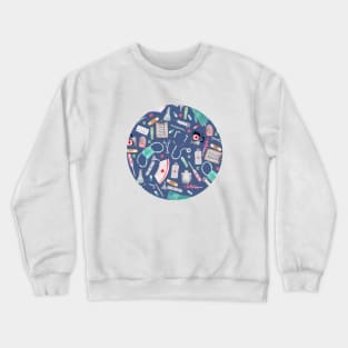 Medical Pattern | Doctor | Nurse | Watercolor | Navy Texture Crewneck Sweatshirt